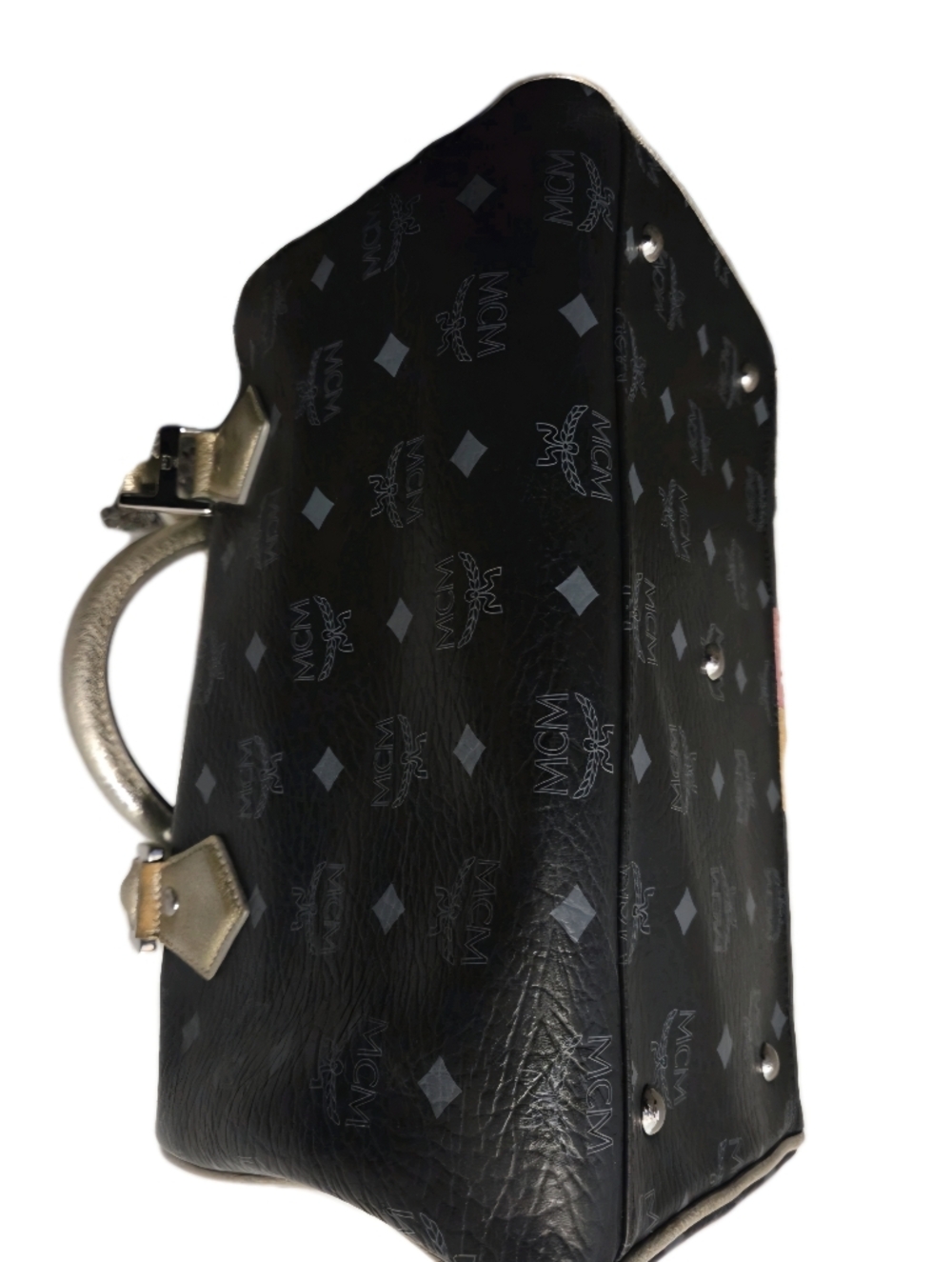 RARE MCM Princess Lion Black Satchel with Pink & Yellow Stripe and Gold Accents - Picture 5 of 17